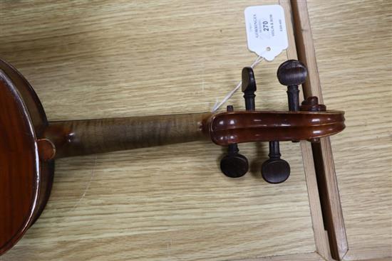 A ate 19th century German violin labelled Heinrich Schwartz Leipzig 1894 cased with a bow